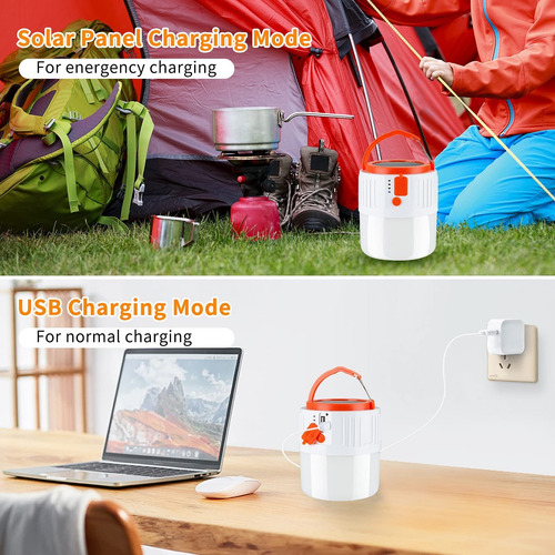 Luz De Camping, Lámpara De Camping Solar Recargable Y Usb