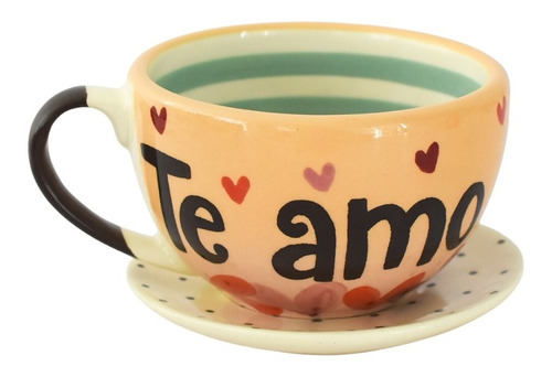 Taza Con Plato De Ceramica Artesanal Regalo Amor Amistad