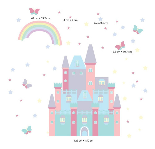 Imagem 5 de 5 de Adesivo De Parede Castelo Encantado Quarto Infantil Menina