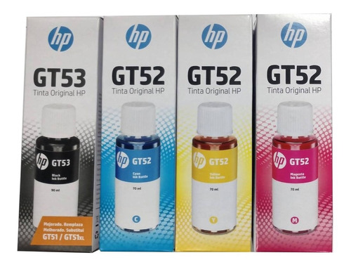 Combo Botella De Tinta Hp Gt53 Negra + Gt52 Colores Original