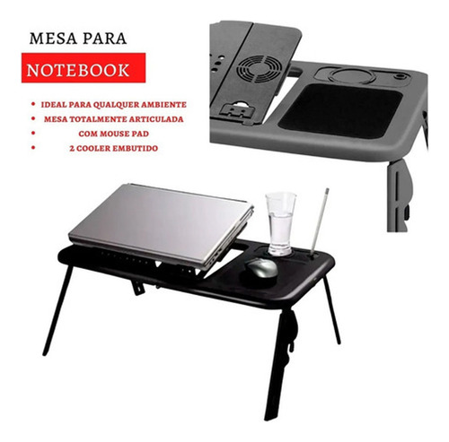 Mini Mesa Articulada Dobravel P/ Notebook Com Cooler Tomate