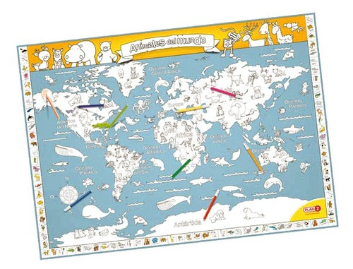 Juegos Didácticos Mapa Para Colorear Animales Del Mundo
