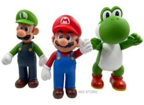 Bonecos Super Mario Luigi E Yoshi + Canecas Personalizas