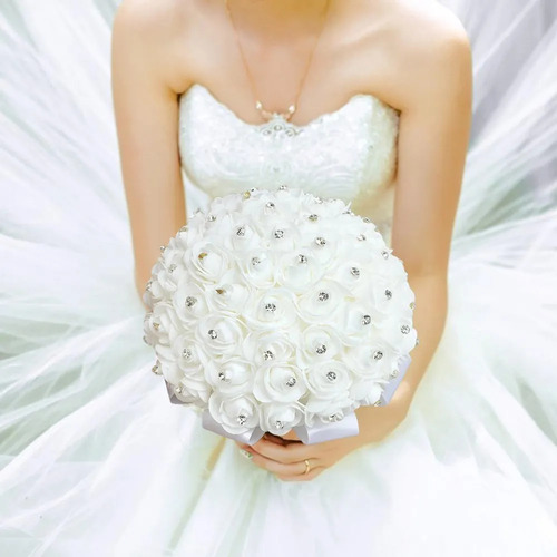 For Ramo De Novia Blanco Artificial De Cristal Rosa
