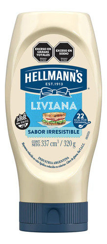 Hellmanns Mayonesa Liviana Sabor Irresistible Botella 320g