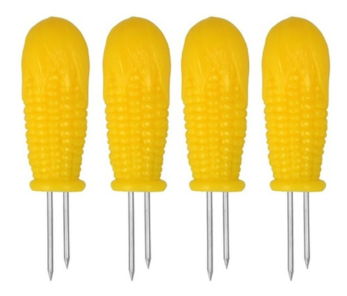 Set De 4 Tenedores Para Elote (pinchos) De Acero Y Plástico