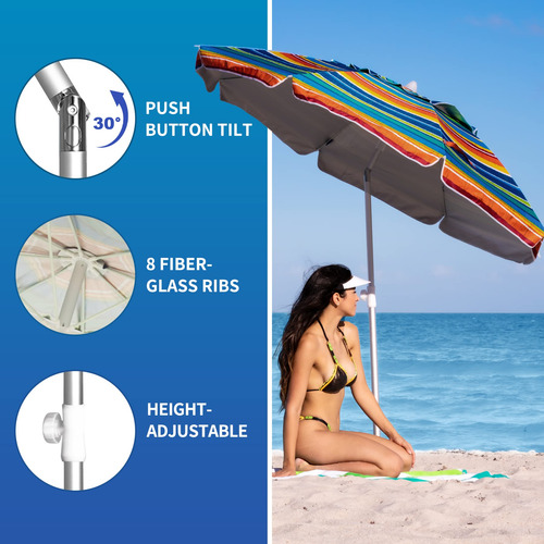 Sombrilla De Playa Para Arena, Resistente Al Viento, 6.5ft. Color Nombre Del Diseño