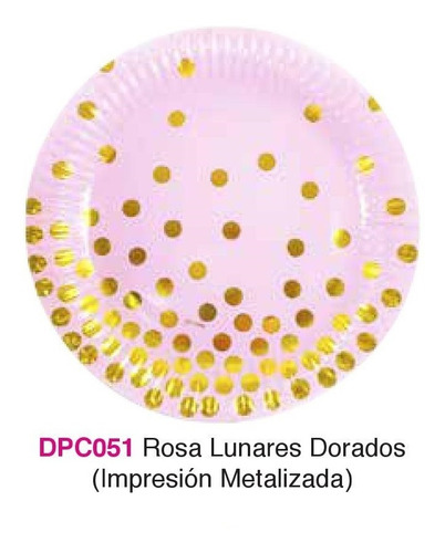 Plato Polipapel 17cm Rosa Lunares Dorados X6 Unidades