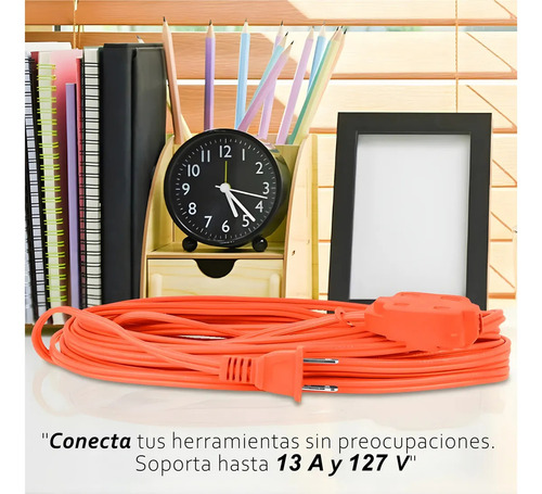 Extensión Eléctrica Multi Contacto Doméstica 5 Metros Uso Rudo Color Naranja