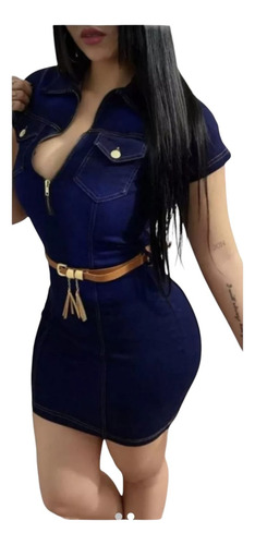 Vestido Mezclilla Con Cierre Y Cinturón Para Mujer