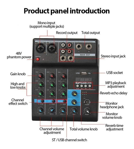 Imagen 3 de 6 de Mezclador De Audio Profesional 4 Canales Usb Bluetooth