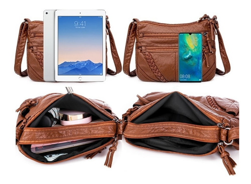 Imagen 5 de 10 de Bolsa Dama Suave Cuero Gran Capacidad Impermeable P/ Viaje