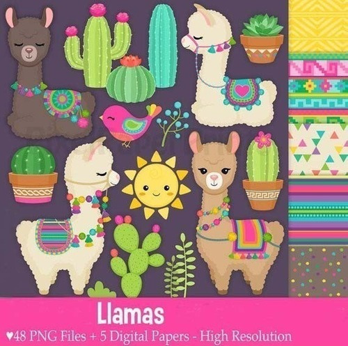 Kit Imprimible Llamas 1 -58 Imagenes - 5 Fondos