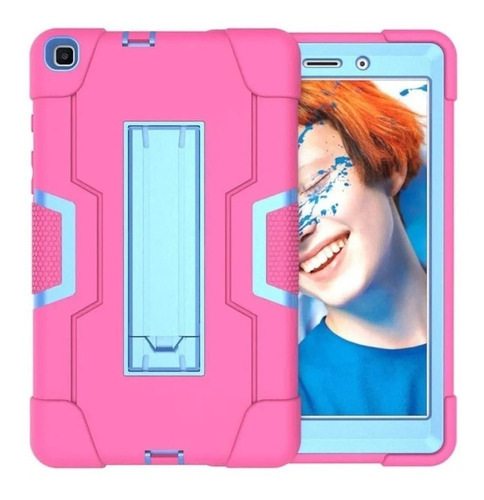 Mica + Funda Rudo C/ Base Galaxy Tab A 8.0 2019 Sm-t290 T295 Color Rosa Con Azul (m)