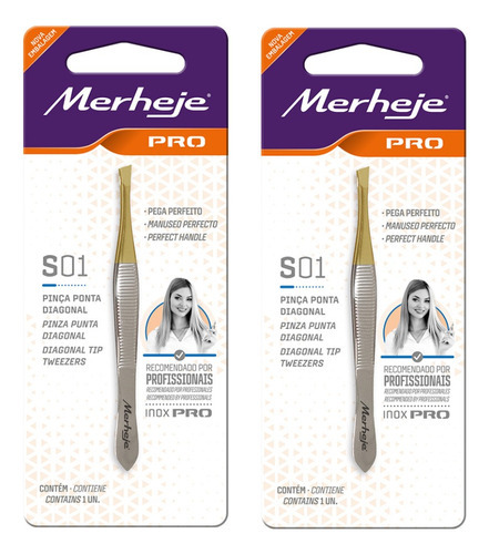 Kit Com 2 - Pinça Professional Club - Ponta Diagonal Merheje