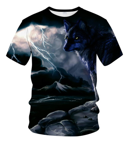 Camiseta Unisex De Manga Corta Con Estampado De Lobo En 3d, 