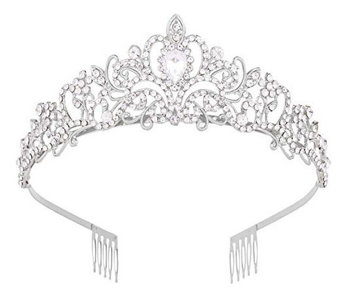 Diadema De Niñas Vofler Tiara De Cristal Con Corona Plateada