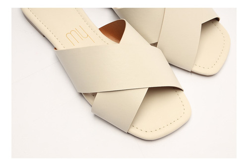 Imagem 5 de 6 de Sandália Feminina Rasteira Baixa Flat Tira X Branco My Shoes