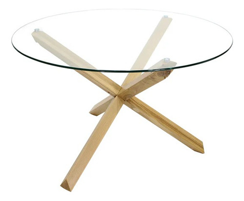 Mesa De Comedor De Cristal Y Madera Riau De 120cm. Cristal Templado Roble