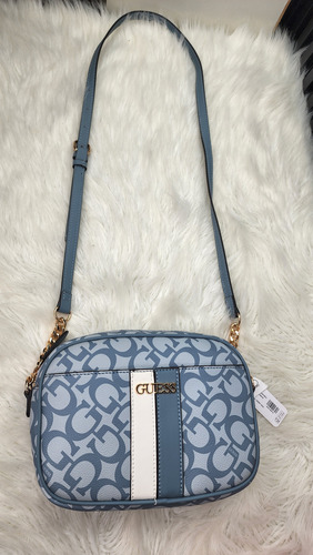 Crossbody Guess Jg970870 Nueva 100 % Original Con Etiqueta Azul Acero Estampado Oro Azul Acero