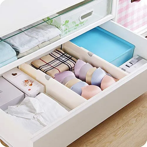 Organizador de divisores de cajones, divisores ajustables de 4 de alto que  se expanden de 11 a 17 para dormitorio, baño, armario, ropa, oficina,  almacenamiento de cocina, se mantienen fuertes y seguros