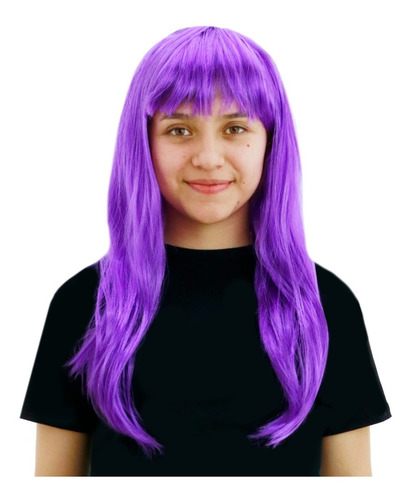 Peluca Retro Cosplay Anime Morado Purpura Con Fleco