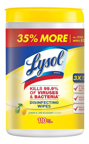 Toallitas Desinfectantes Lysol, Flor De Limón Y Lima, 110 Un