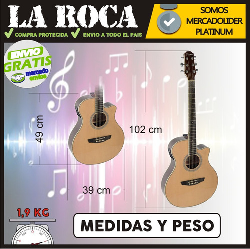 Imagen 6 de 10 de Guitarra Electroacustica Parquer Gac110 Mclbeq4 Con Afinador