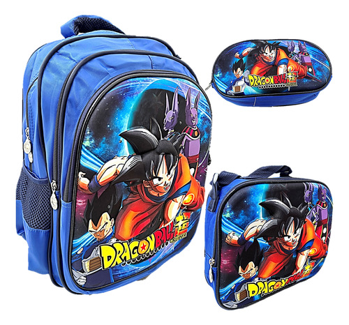 Mochila Goku Dragon Ball Z Set Lonchera+ Lapicera 3d Luz Led Dragon Ball Z Azul Mochila Goku Combo 3 Piezas