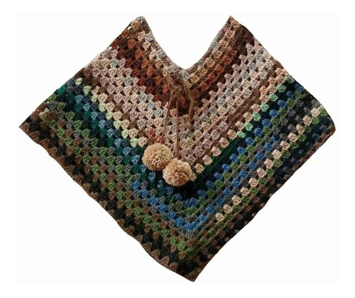 Poncho Unisex Tejido A Mano Crochet Small De Lana Granny
