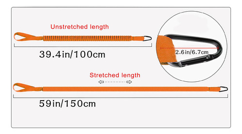 2 Elástico Kayak Paddle Leash Bungee Remos Canoa Naranja