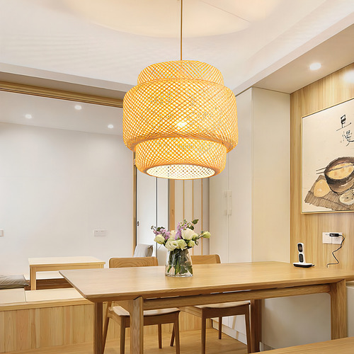 Lámpara Colgante Simple Para Cocina, Cafetería, Tejido Japon Color Beige