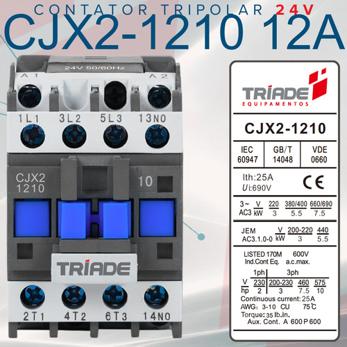Contator Tripolar 12a Cjx2-1210 50/60 Hz
