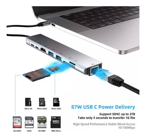Adaptador Usb Tipo C 8 En 1 - Ethernet