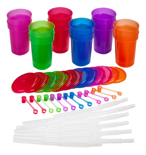 Vasos Para Beber Kicko Neon, 5.5 Pulgadas, 12 Oz., Coloridos