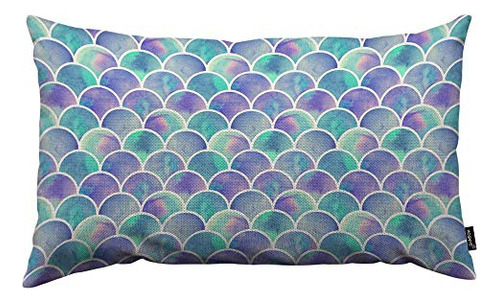 Rainbow Fish Scale Throw Pillow Cover Watercolor Scales...