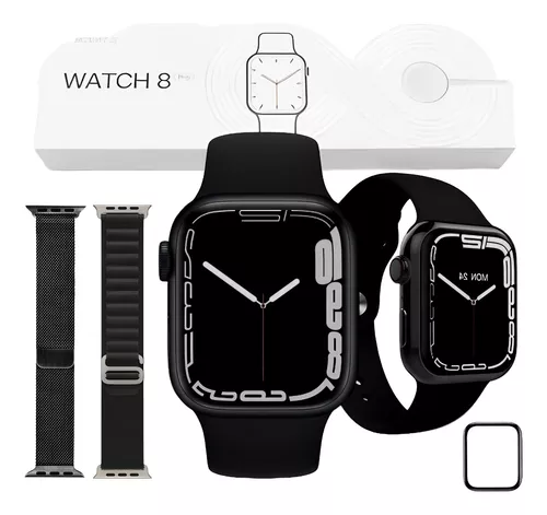 Smart Watch Séries 8 Relógio W28 Masculino Feminino Siri Bluetooth Troca  Foto Pulseira 45mm C/Nf - Preto