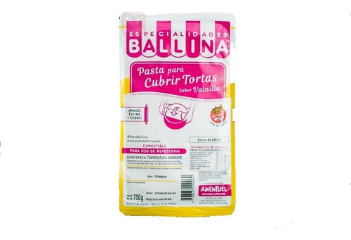 Imagen 1 de 4 de Pasta Ballina Reposteria 750g Blanco Cubre Tortas Belgrano