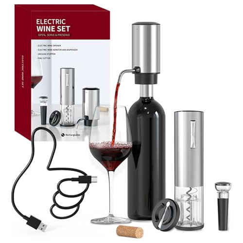 Circle Joy Electric Wine Opener Set 4-in-1 Wine Set With Rec