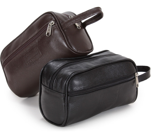 Necessaire De Couro Legitimo Mini Bag Masculina Feminina Cor Preto