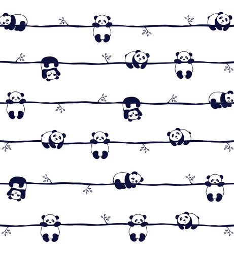Papel De Parede Ursinho Panda Preto E Branco 57x270cm
