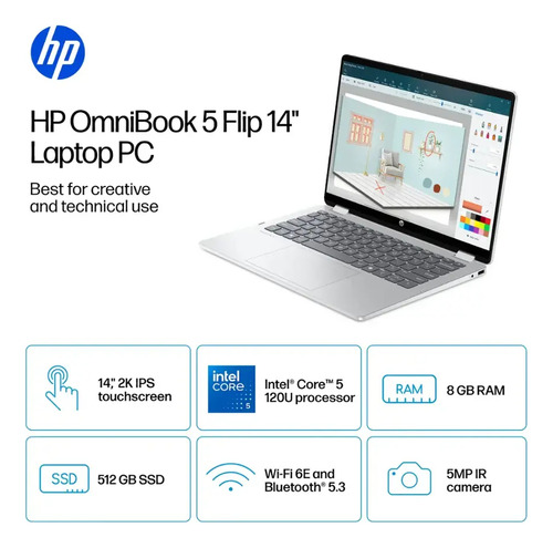 Hp Omnibook 5 Flip 2en1 14 2k Touch Core 5 8gb Ram 512gb Ssd
