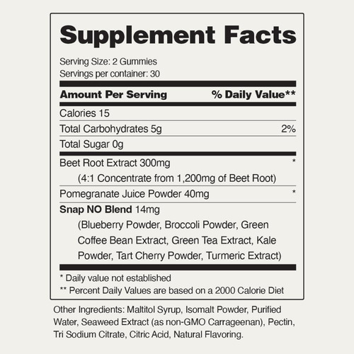 Snap Supplements Nitric Oxide Beet Gummies 60ct Sfn