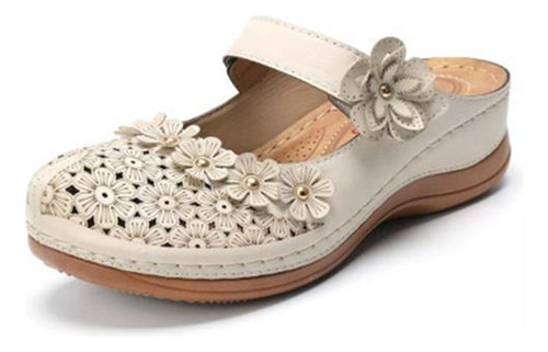 Flor Mujeres Cool Slippers Vintage Flat Round Toe Sandalias