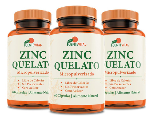 Zinc Quelato  Cápsulas  Vegetales - Oferta Pack X 3 