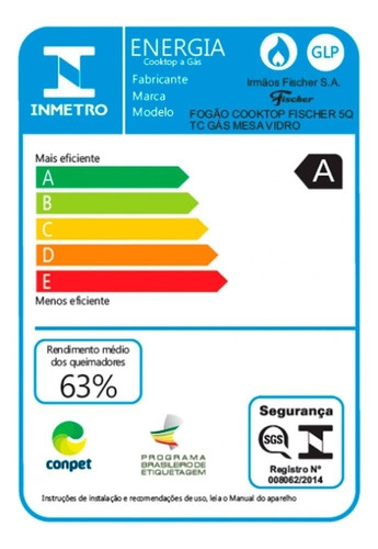 Imagem 2 de 2 de Cooktop Fischer 5 Bocas Mesa Vidro Tripla Chama Preto Bivolt
