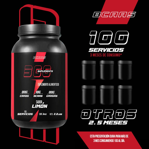 Aminoácidos Bcaas 300 Suplements 1 Kg Sabores 100 Servicios Limón