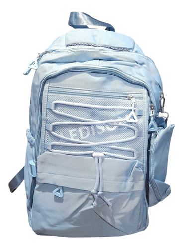 Mochila Edison Amplia Varios Compartimentos Celeste Liso