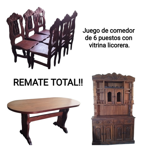 Juego De Comedor De 6 Puestos Más Vitrina Licorera. Remate!!