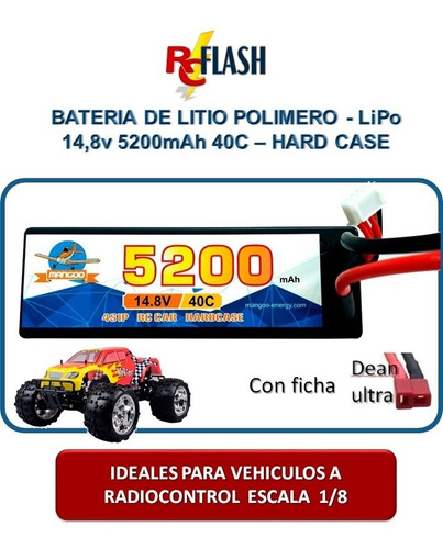 Imagen 3 de 6 de Batería De Litio Polímero Lipo 14.8v 5200mah 40c Auto Rc 1/8